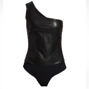 Commando Faux-Leather One-Shoulder Bodysuit Black size Small